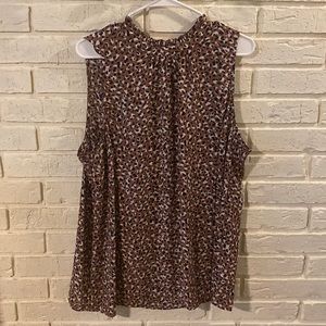 Walnut Leopard Georgette Mock Neck Sleeveless Blouse